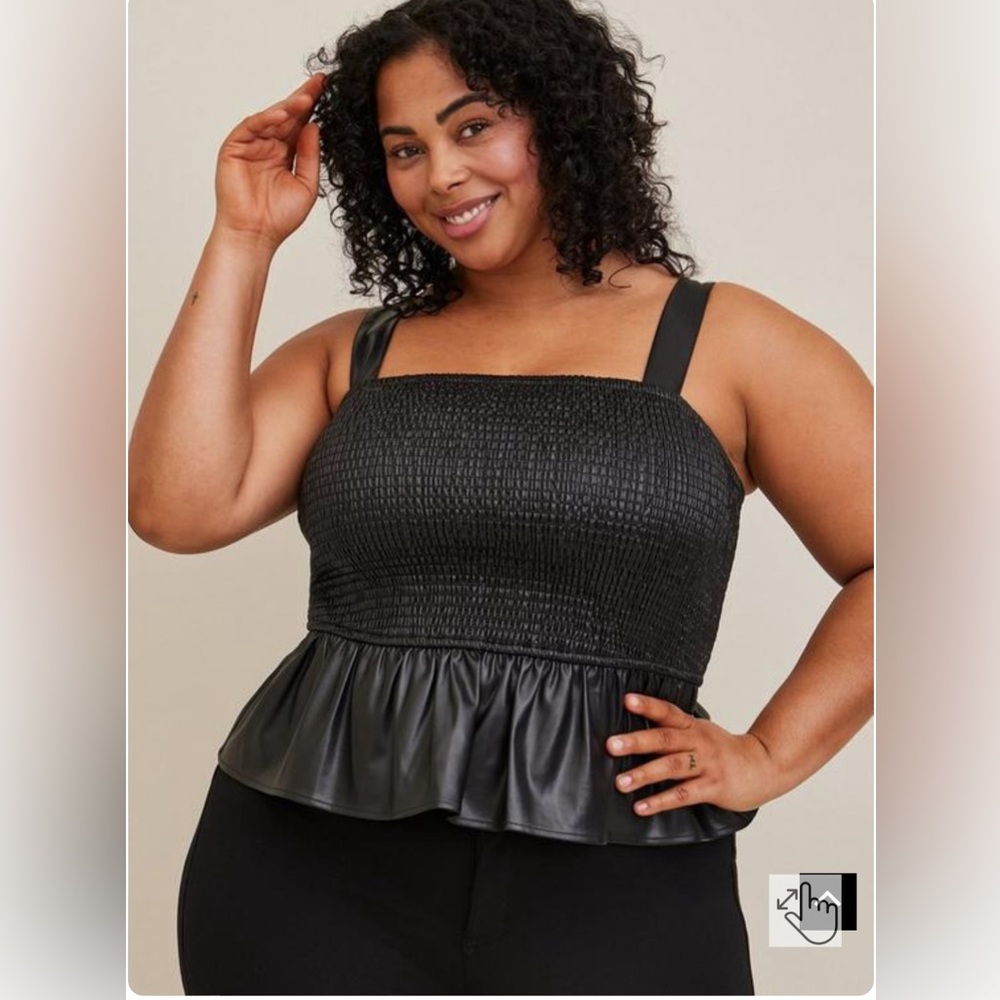 New Torrid Peplum Faux Leather Smocked Top sz 4